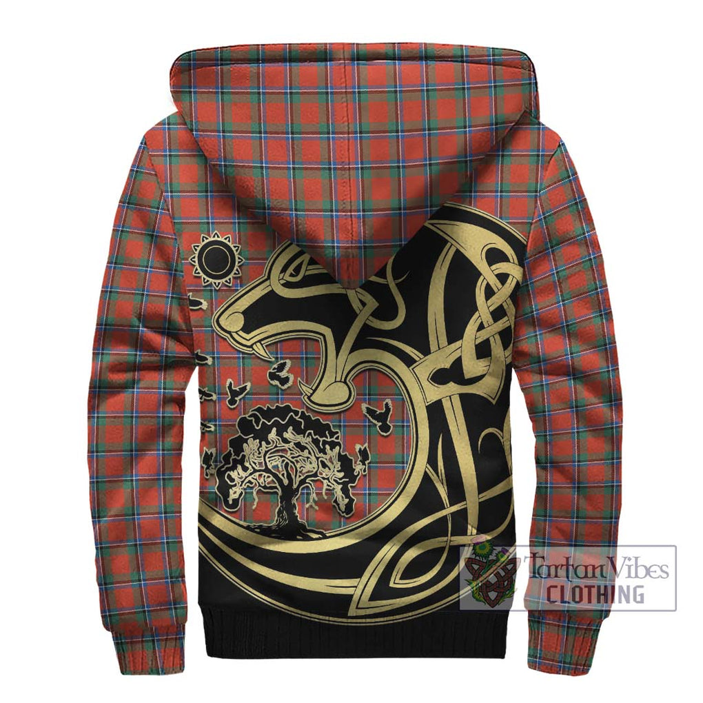 Sinclair Ancient Tartan Sherpa Hoodie with Family Crest Celtic Wolf Style - Tartan Vibes Clothing