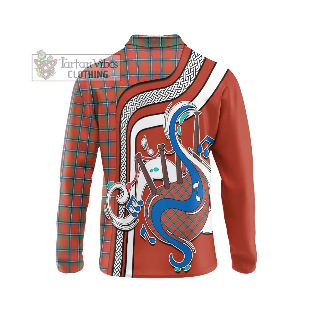 Tartan Vibes Clothing Sinclair Ancient Tartan Long Sleeve Polo Shirt with Epic Bagpipe Style