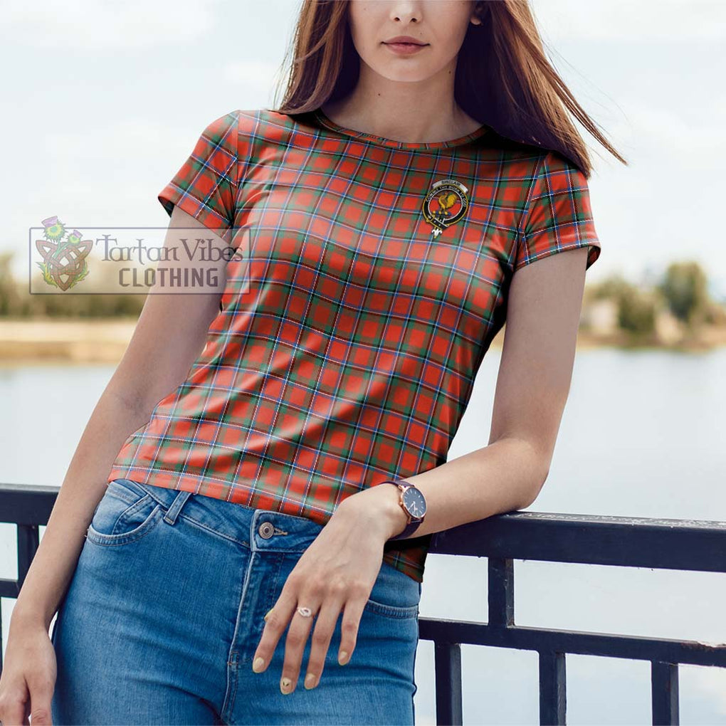 Sinclair Ancient Tartan Cotton T-Shirt with Family Crest Women's Shirt - Tartanvibesclothing Shop