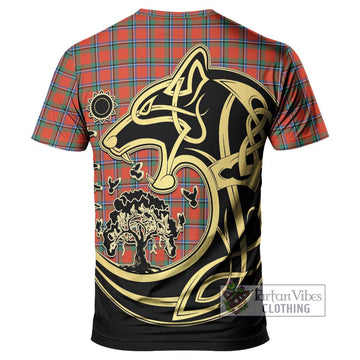 Sinclair Ancient Tartan T-Shirt with Family Crest Celtic Wolf Style