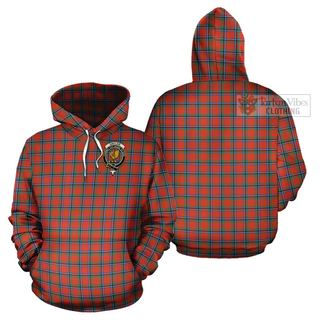 Sinclair Ancient Tartan Cotton Hoodie with Family Crest Pullover Hoodie - Tartan Vibes Clothing