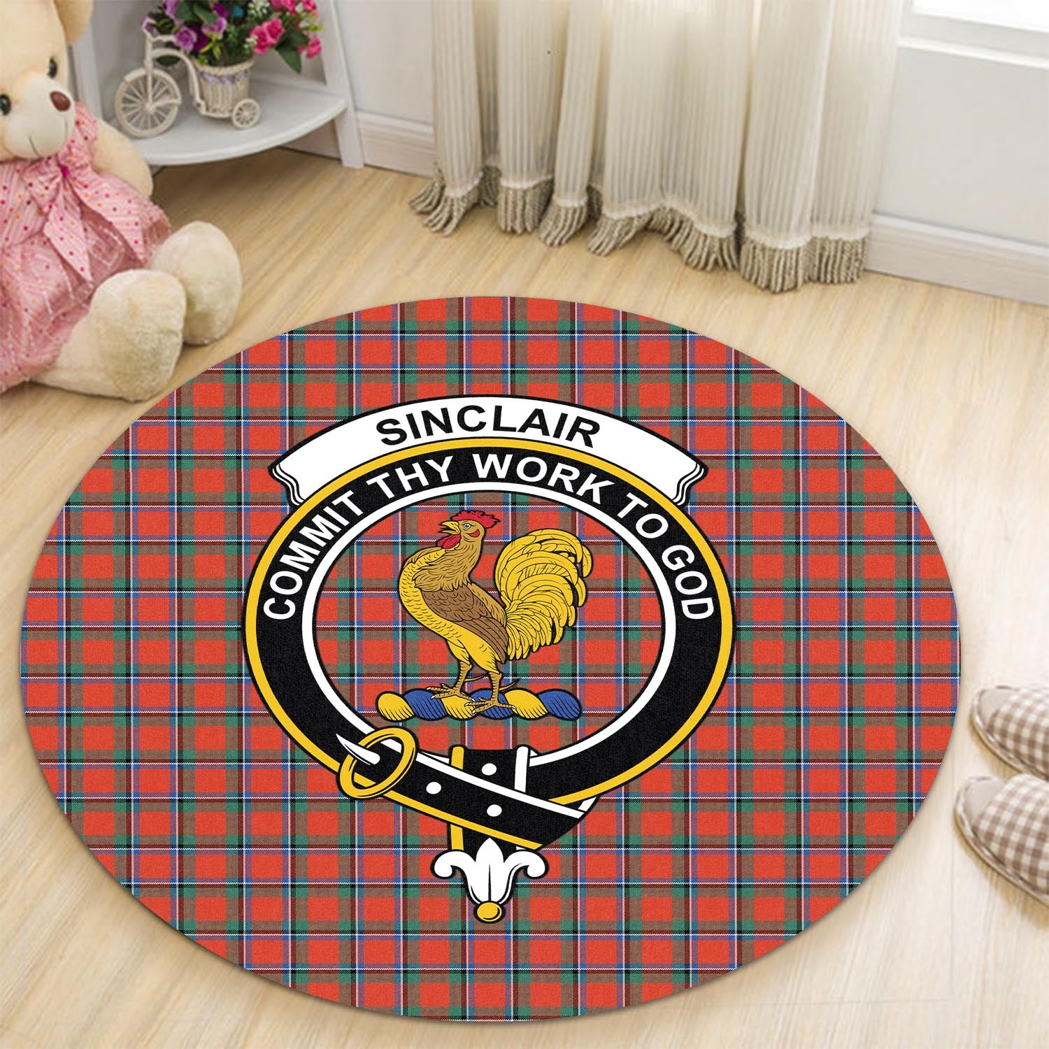 sinclair-ancient-tartan-round-rug-with-family-crest