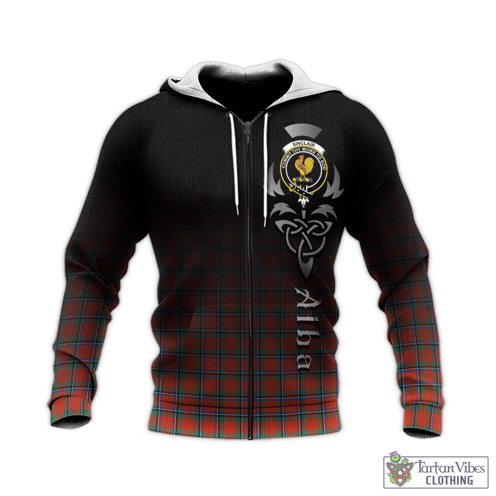 Tartan Vibes Clothing Sinclair Ancient Tartan Knitted Hoodie Featuring Alba Gu Brath Family Crest Celtic Inspired