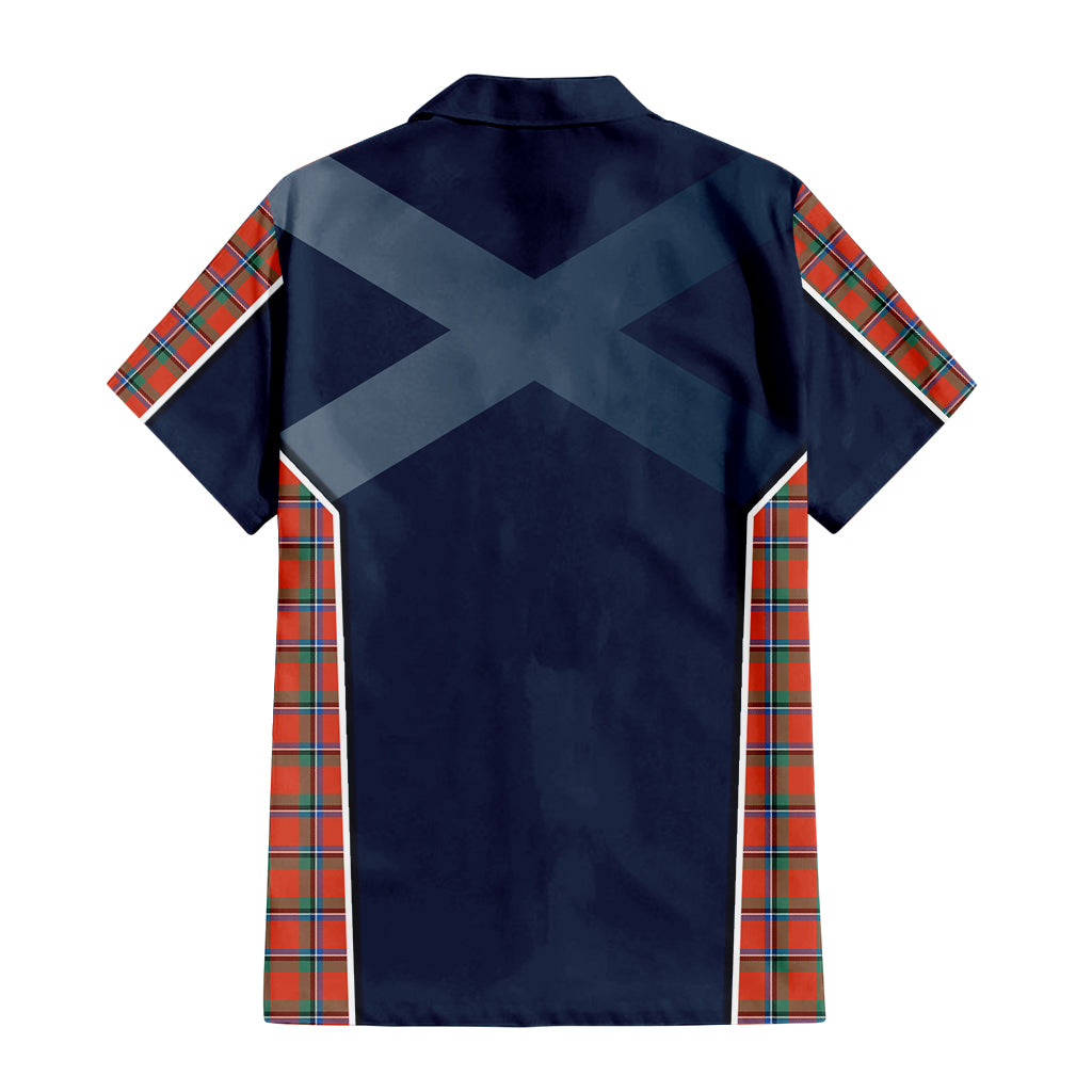 Tartan Vibes Clothing Sinclair Ancient Tartan Short Sleeve Button Up Shirt with Family Crest and Scottish Thistle Vibes Sport Style