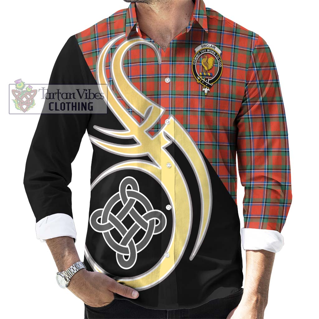 Sinclair Ancient Tartan Long Sleeve Button Shirt with Family Crest and Celtic Symbol Style - Tartan Vibes Clothing