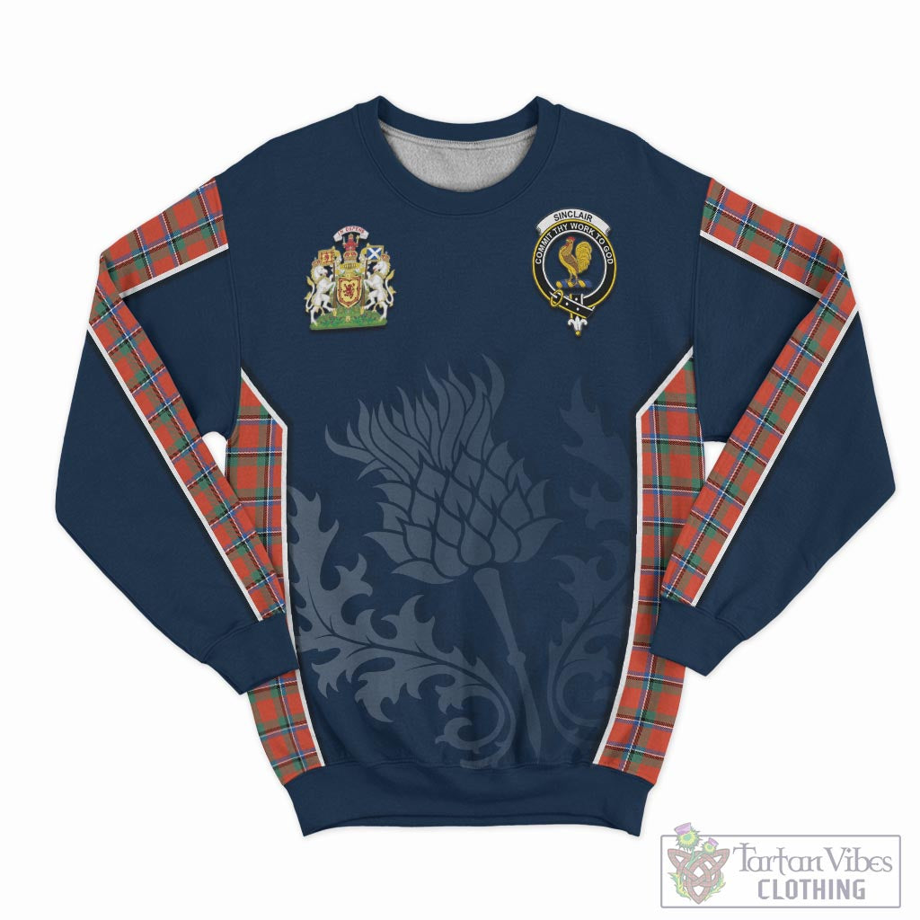 Tartan Vibes Clothing Sinclair Ancient Tartan Sweatshirt with Family Crest and Scottish Thistle Vibes Sport Style