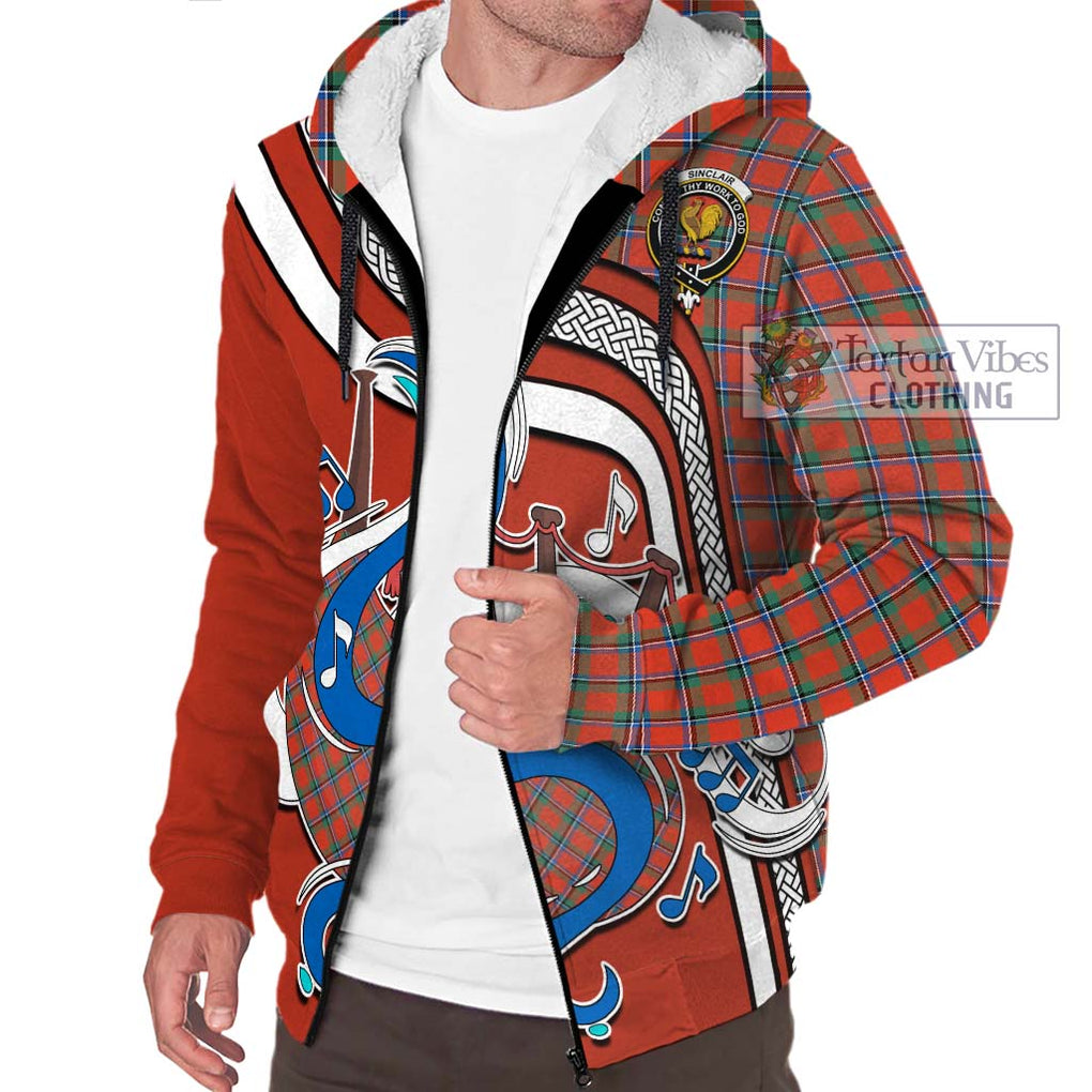 Sinclair Ancient Tartan Sherpa Hoodie with Epic Bagpipe Style Unisex - Tartanvibesclothing Shop