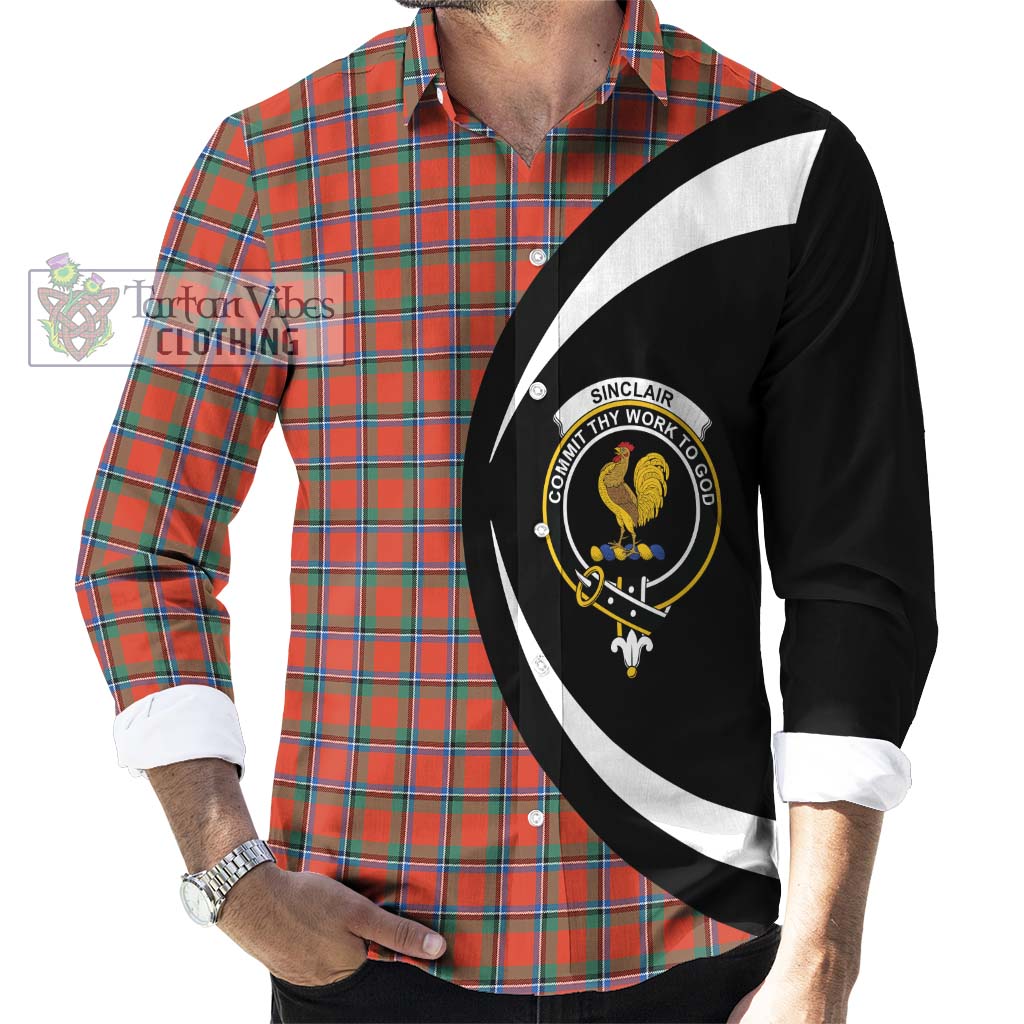 Sinclair Ancient Tartan Long Sleeve Button Up with Family Crest Circle Style - Tartan Vibes Clothing