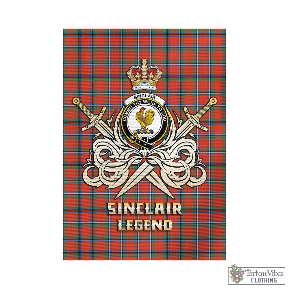 Tartan Vibes Clothing Sinclair Ancient Tartan Flag with Clan Crest and the Golden Sword of Courageous Legacy