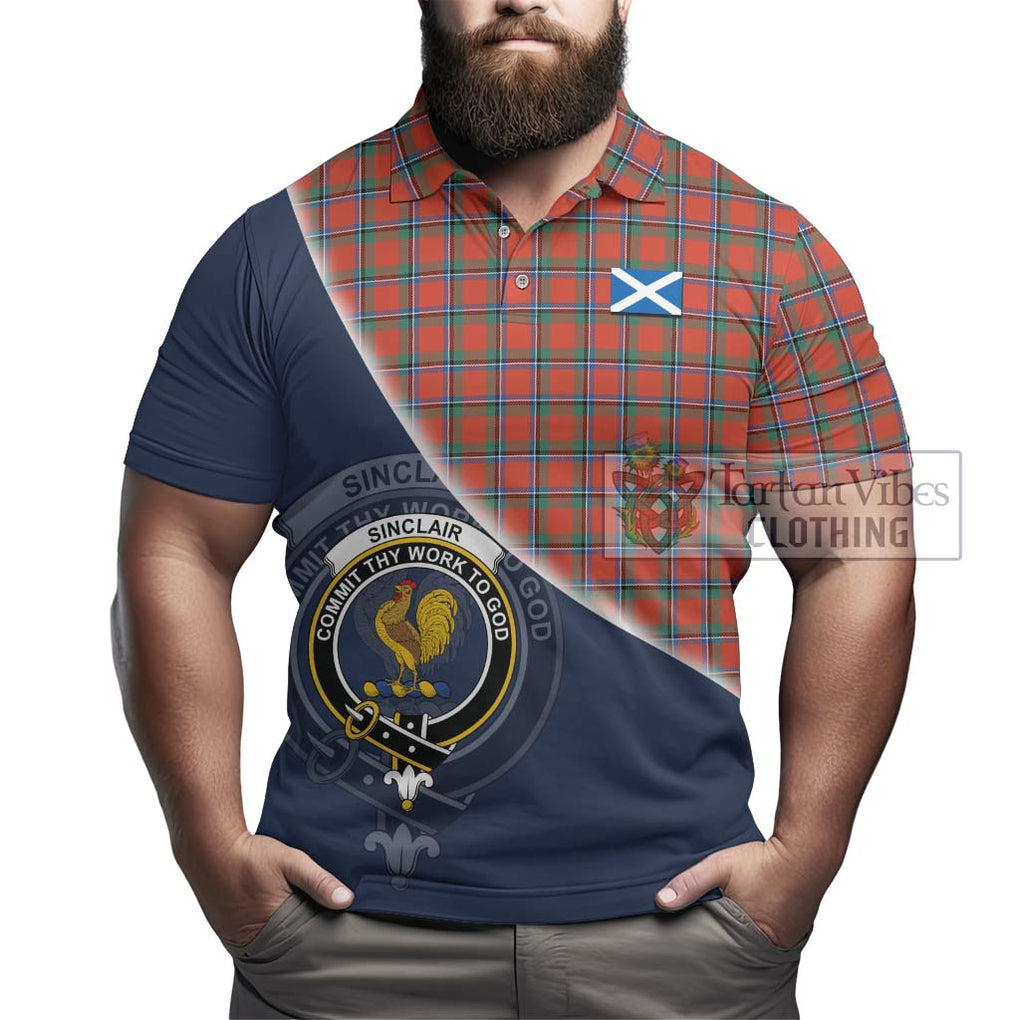 Sinclair Ancient Tartan Polo Shirt with Personalised National Flag and Family Crest Half Style - Tartanvibesclothing Shop