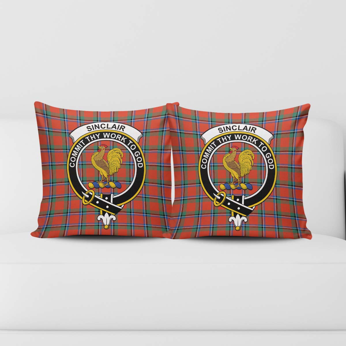 Sinclair Ancient Tartan Pillow Cover with Family Crest - Tartanvibesclothing