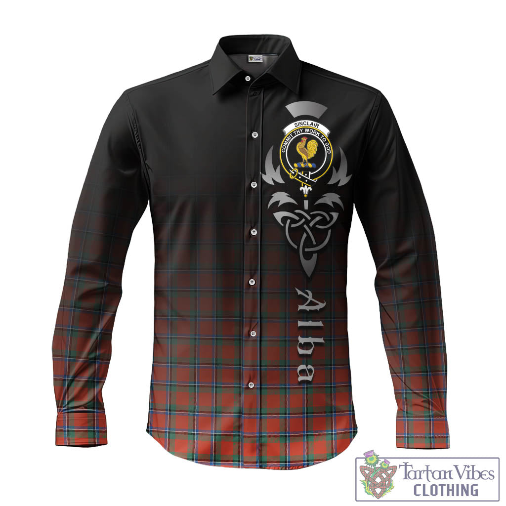 Tartan Vibes Clothing Sinclair Ancient Tartan Long Sleeve Button Up Featuring Alba Gu Brath Family Crest Celtic Inspired