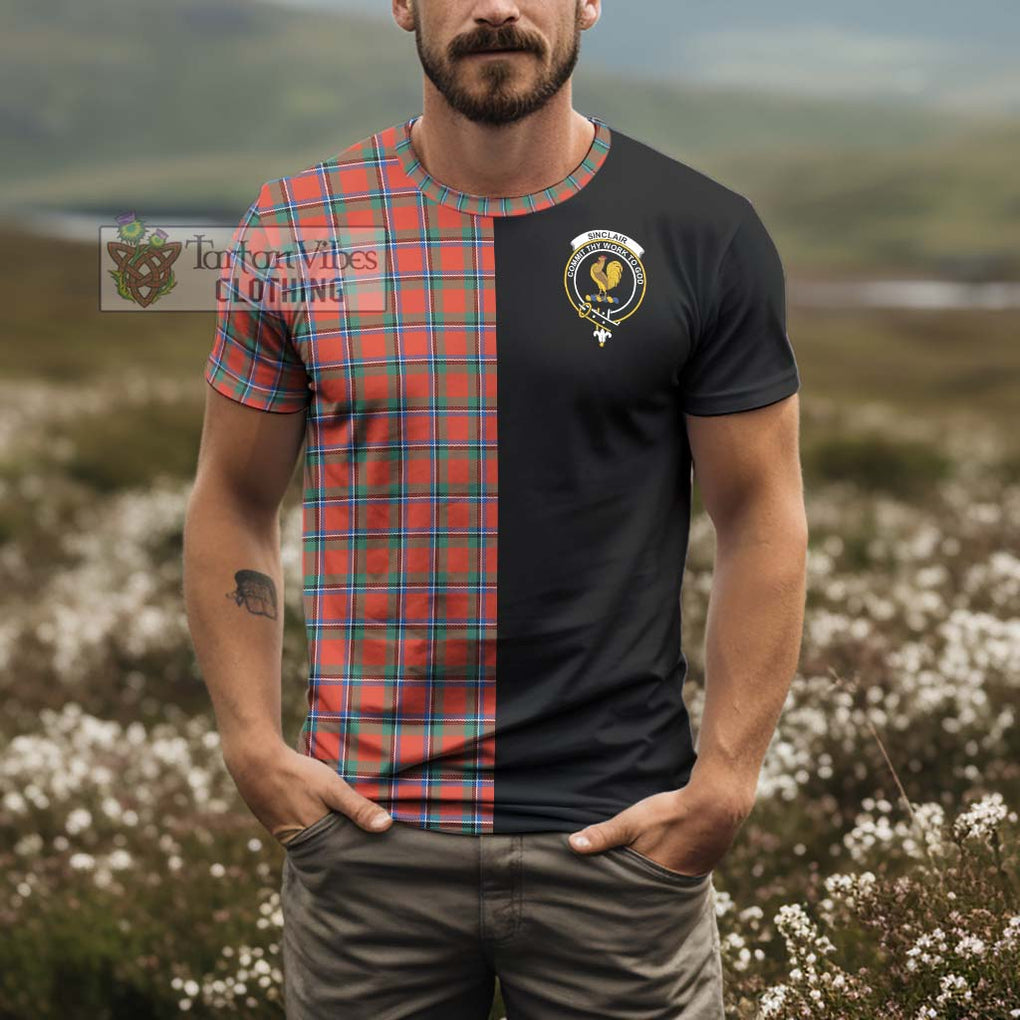 Sinclair Ancient Tartan T-Shirt with Family Crest and Half Of Me Style - Tartanvibesclothing Shop