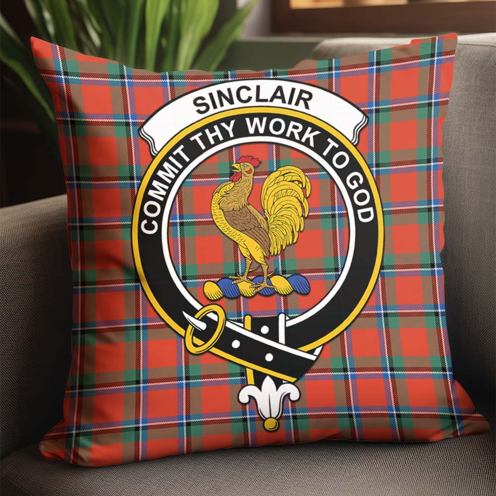 Sinclair Ancient Tartan Pillow Cover with Family Crest - Tartanvibesclothing