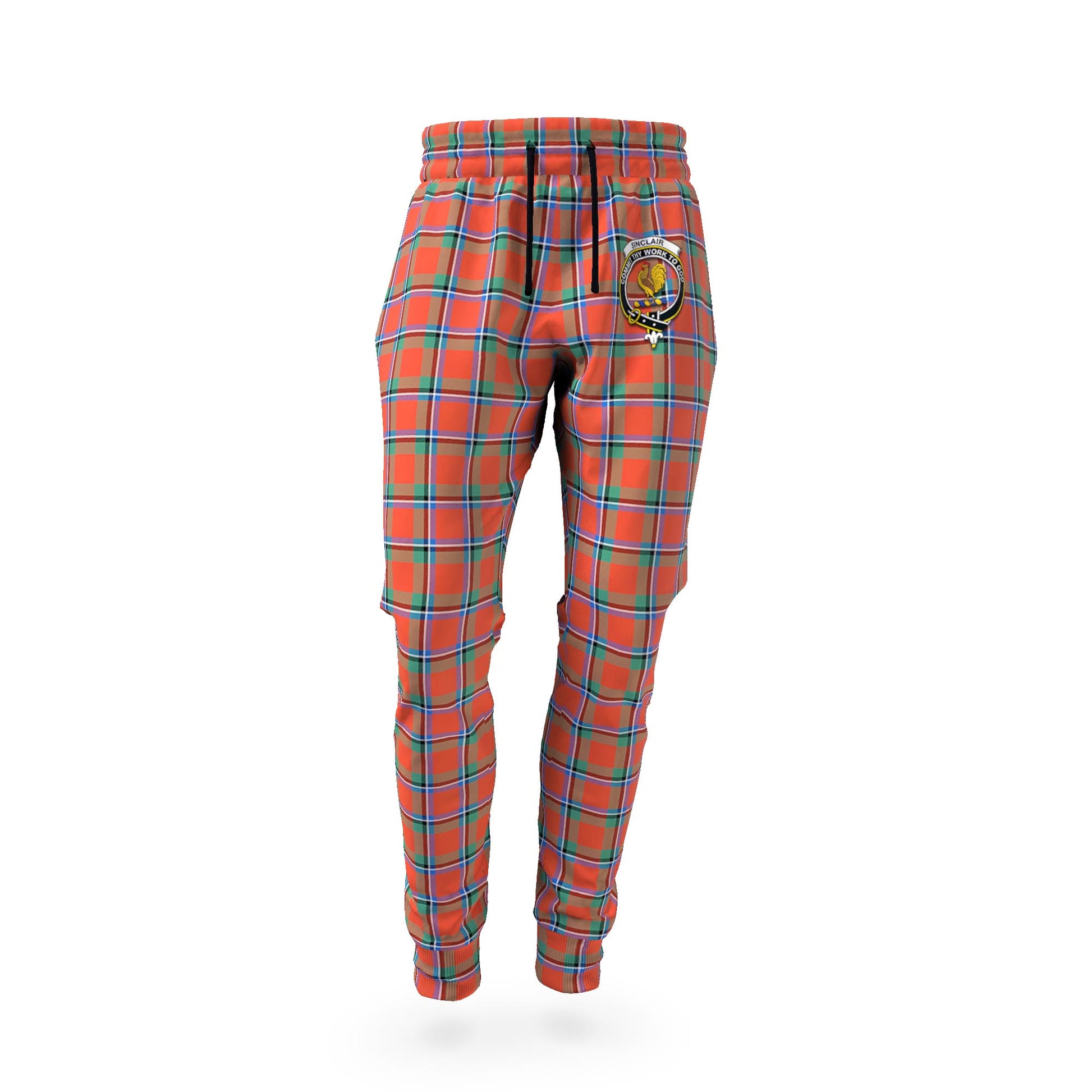 Sinclair Ancient Tartan Joggers Pants with Family Crest - Tartan Vibes Clothing