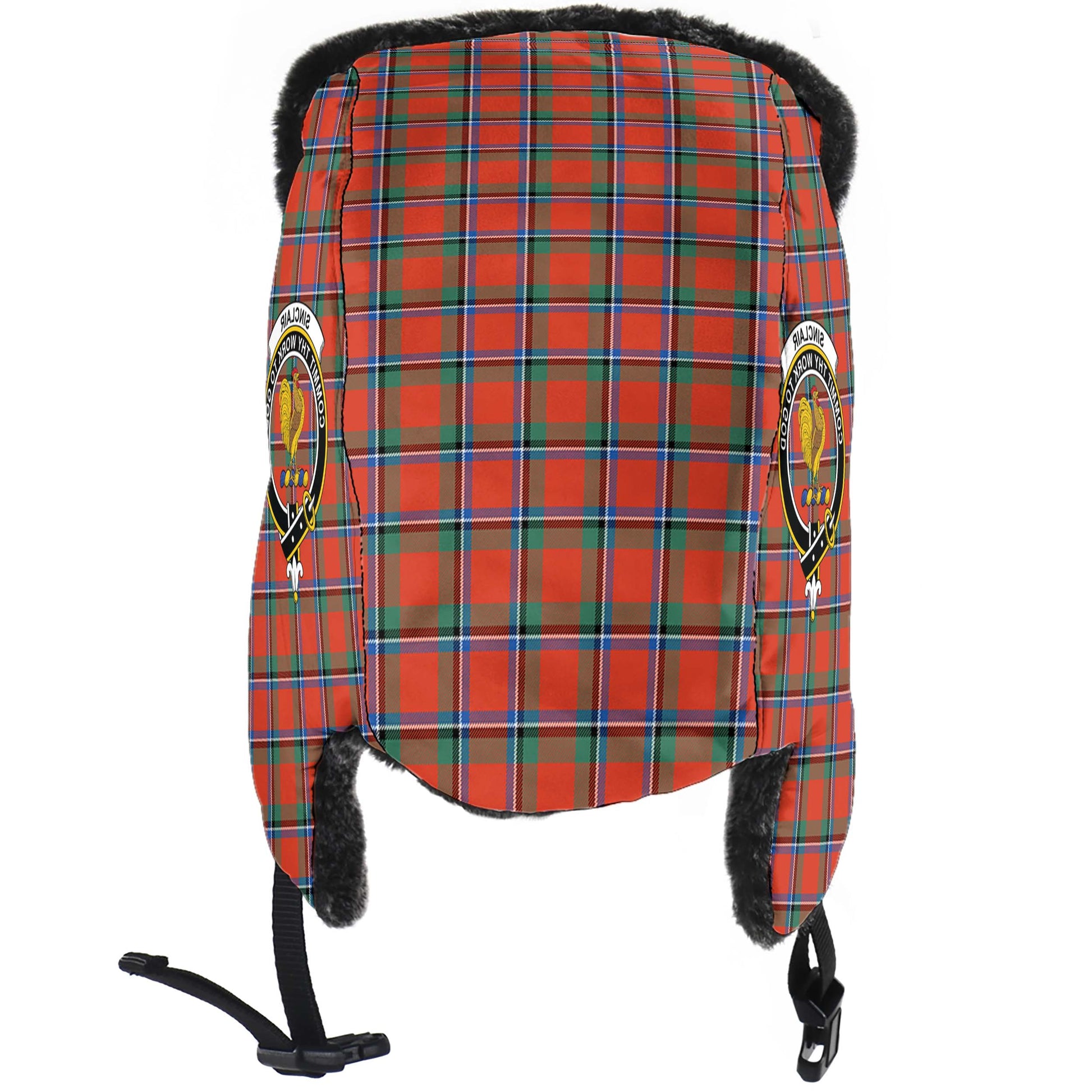 Sinclair Ancient Tartan Winter Trapper Hat with Family Crest - Tartanvibesclothing