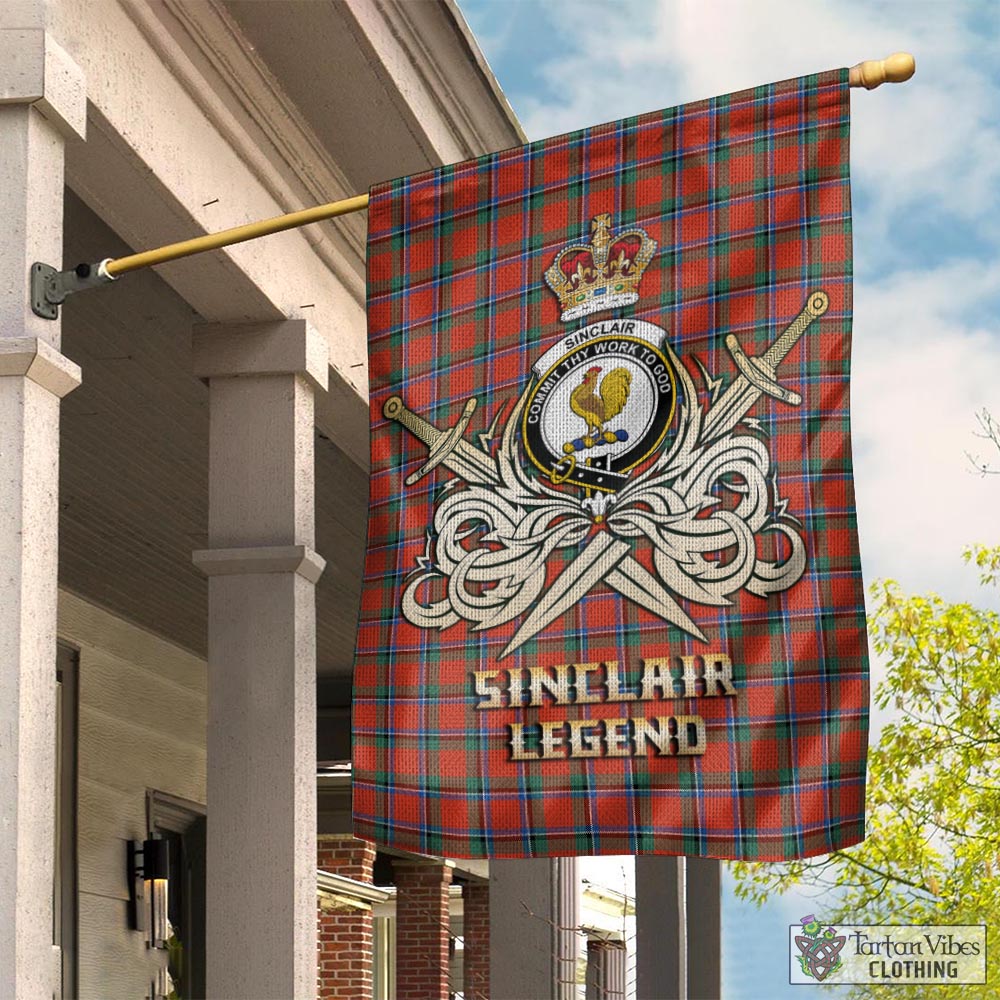 Tartan Vibes Clothing Sinclair Ancient Tartan Flag with Clan Crest and the Golden Sword of Courageous Legacy