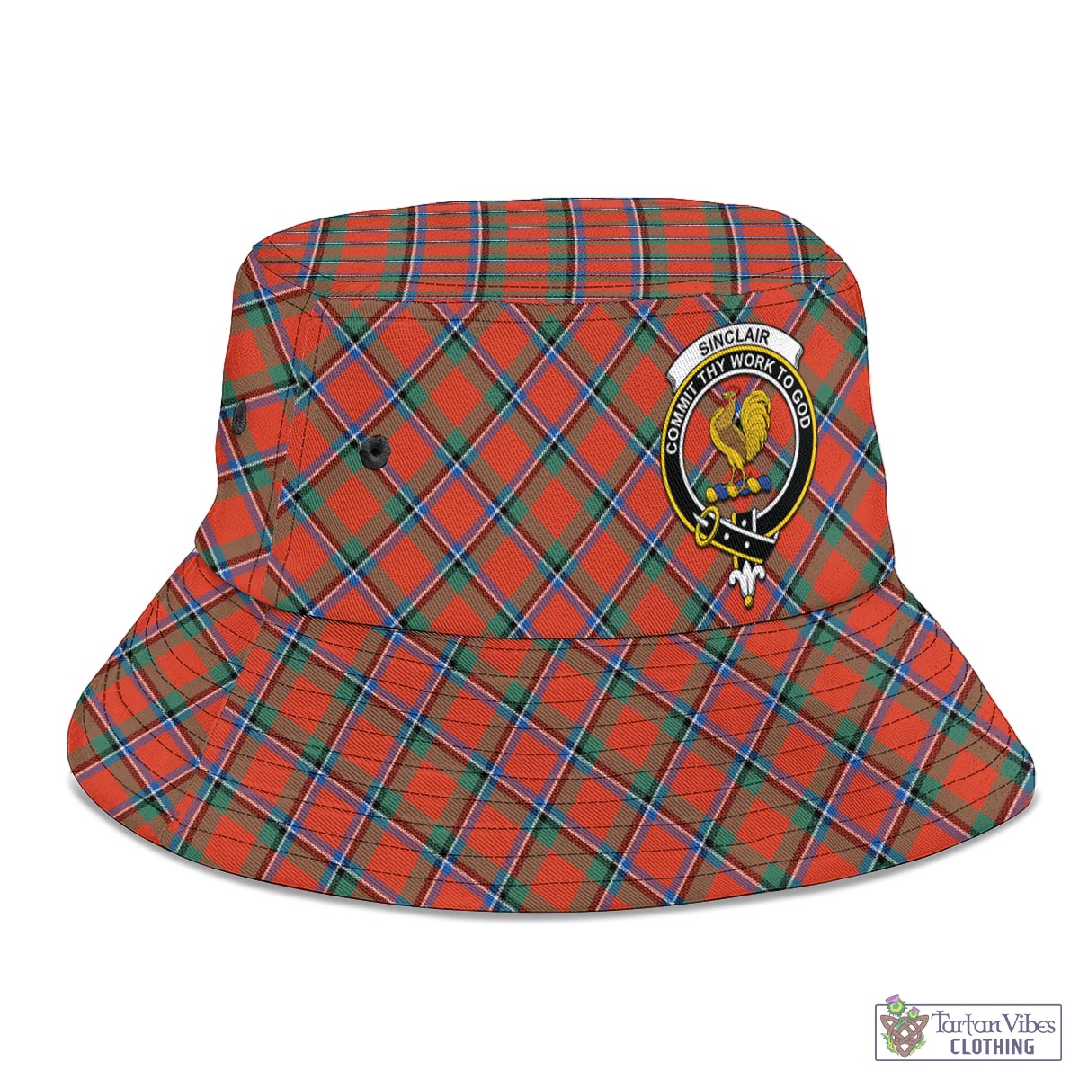 Tartan Vibes Clothing Sinclair Ancient Tartan Bucket Hat with Family Crest