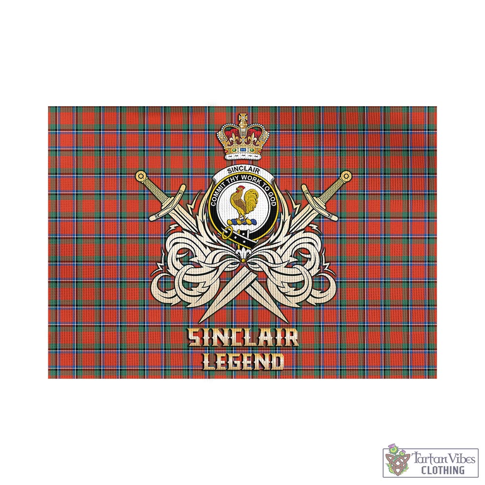 Tartan Vibes Clothing Sinclair Ancient Tartan Flag with Clan Crest and the Golden Sword of Courageous Legacy