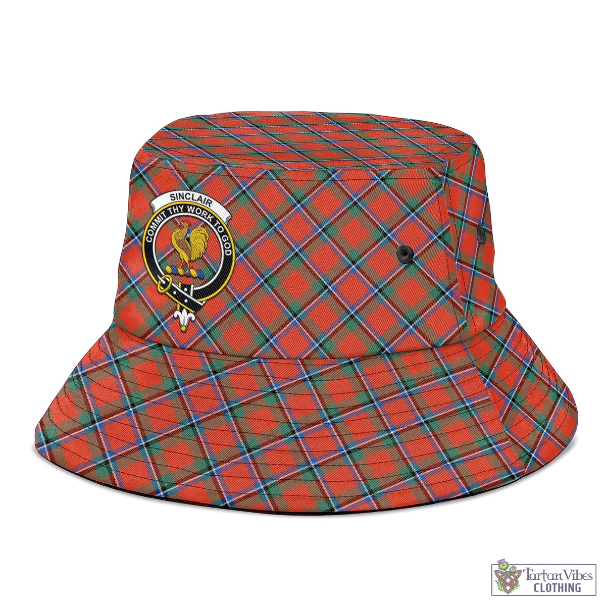 Tartan Vibes Clothing Sinclair Ancient Tartan Bucket Hat with Family Crest