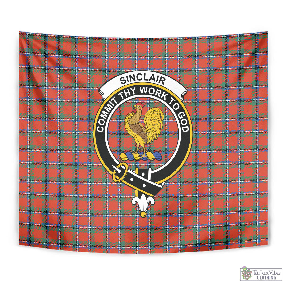 Tartan Vibes Clothing Sinclair Ancient Tartan Tapestry Wall Hanging and Home Decor for Room with Family Crest