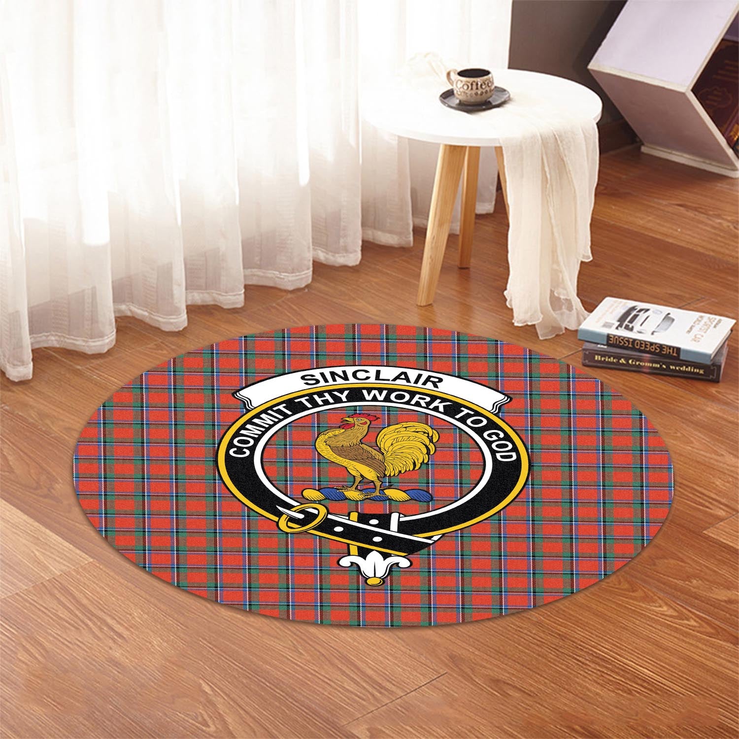 sinclair-ancient-tartan-round-rug-with-family-crest