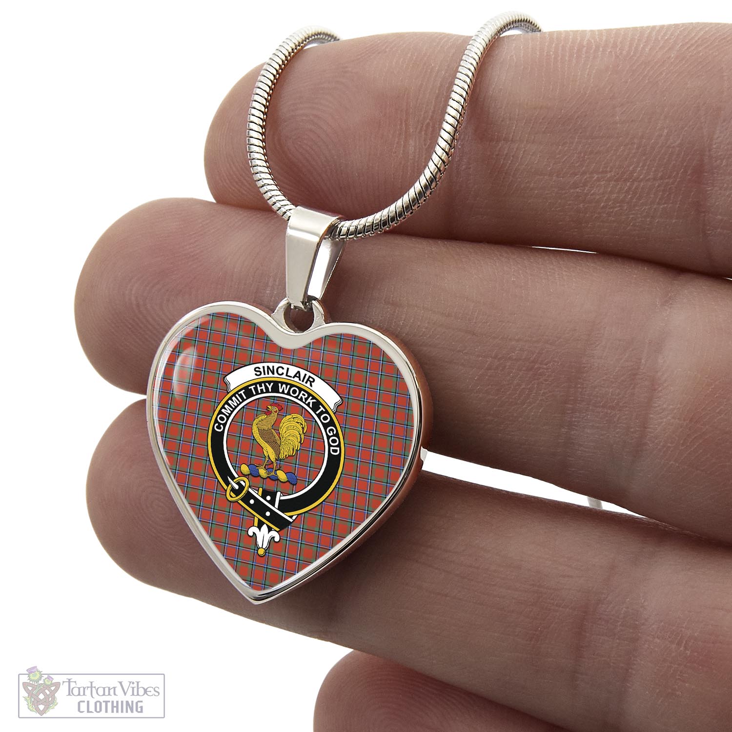 Tartan Vibes Clothing Sinclair Ancient Tartan Heart Necklace with Family Crest