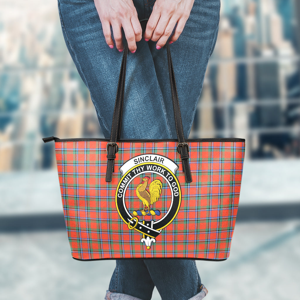 Sinclair Ancient Tartan Leather Tote Bag with Family Crest - Tartan Vibes Clothing