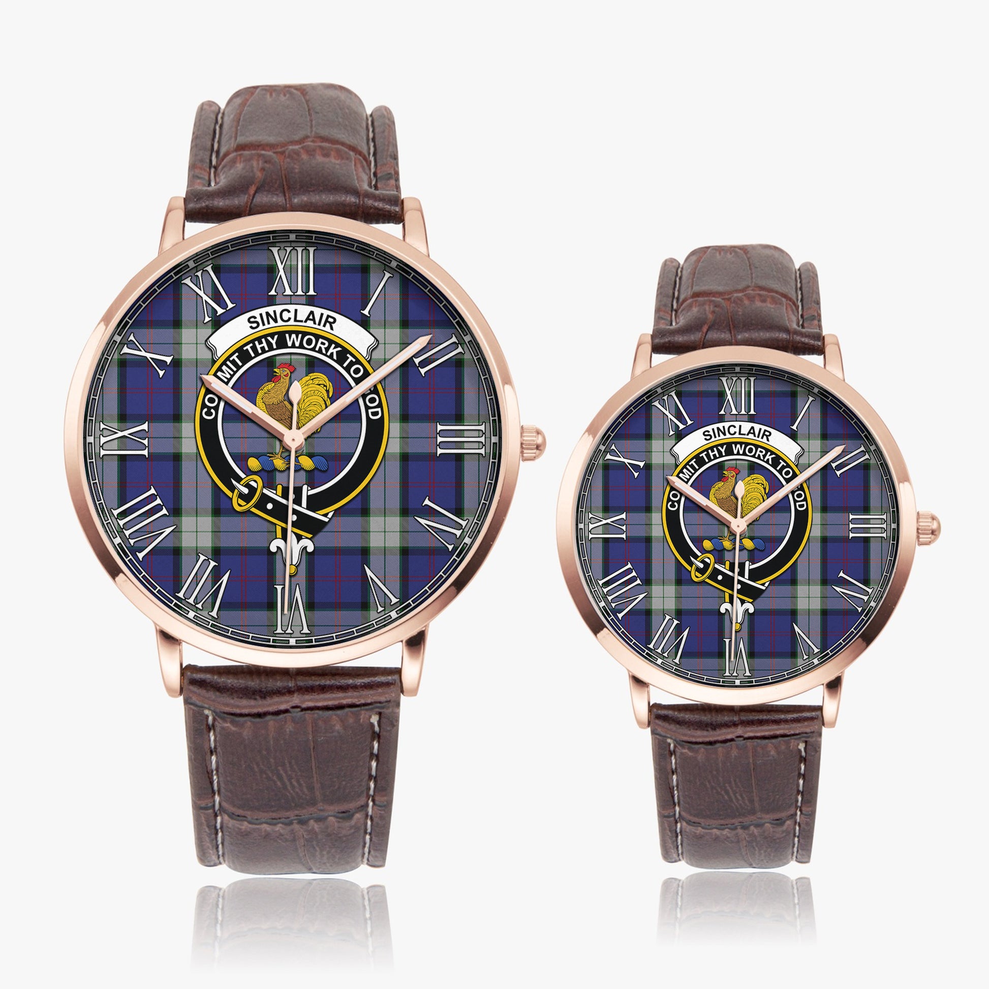 Sinclair Dress Tartan Family Crest Leather Strap Quartz Watch - Tartanvibesclothing