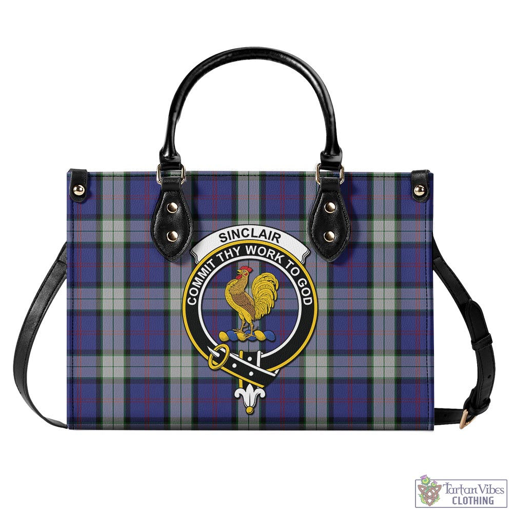 Tartan Vibes Clothing Sinclair Dress Tartan Luxury Leather Handbags with Family Crest