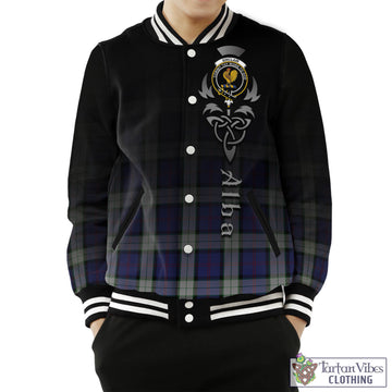 Sinclair Dress Tartan Baseball Jacket Featuring Alba Gu Brath Family Crest Celtic Inspired