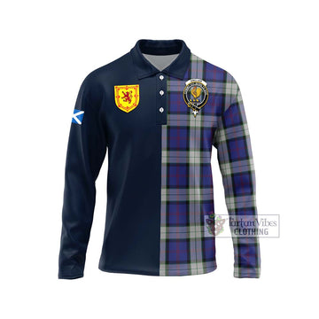 Sinclair Dress Tartan Long Sleeve Polo Shirt Alba with Scottish Lion Royal Arm Half Style