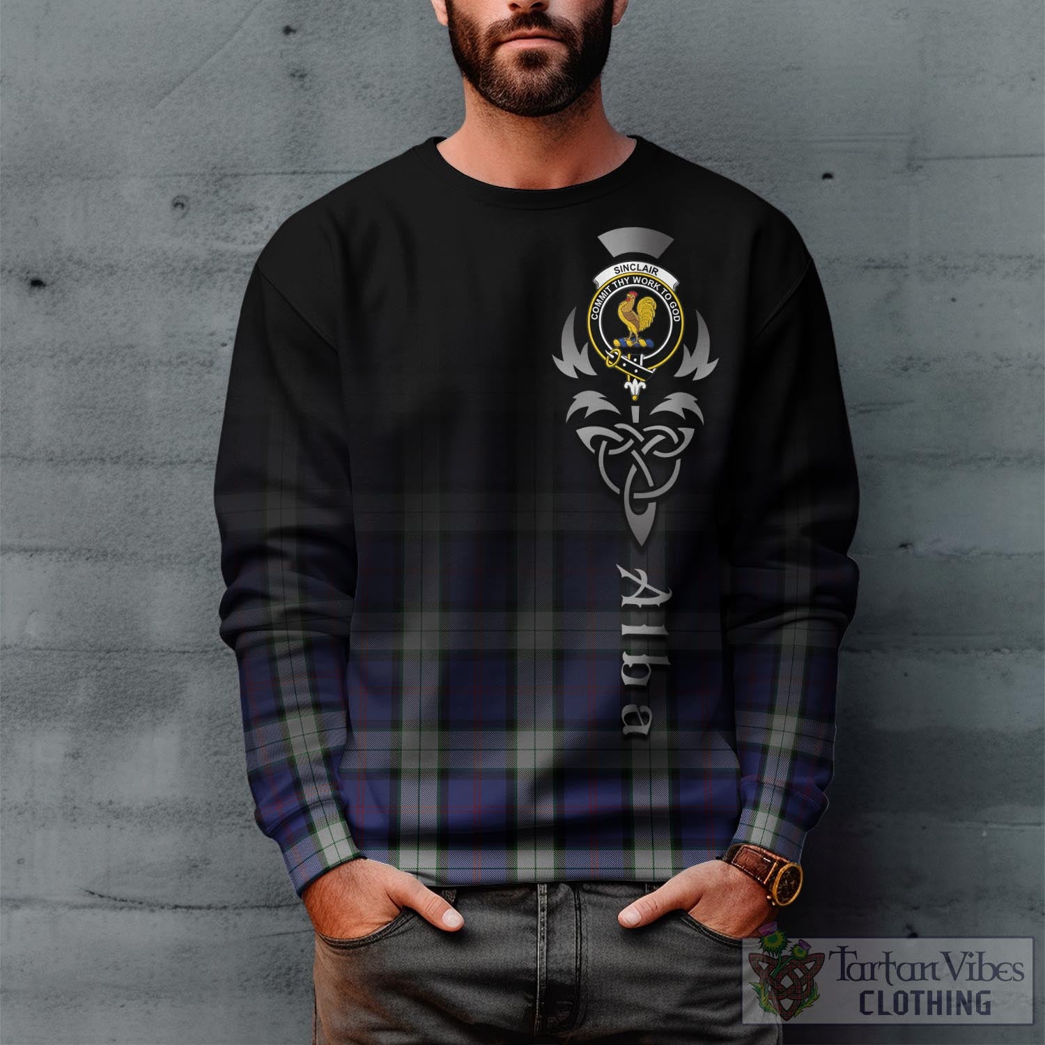 Tartan Vibes Clothing Sinclair Dress Tartan Sweatshirt Featuring Alba Gu Brath Family Crest Celtic Inspired