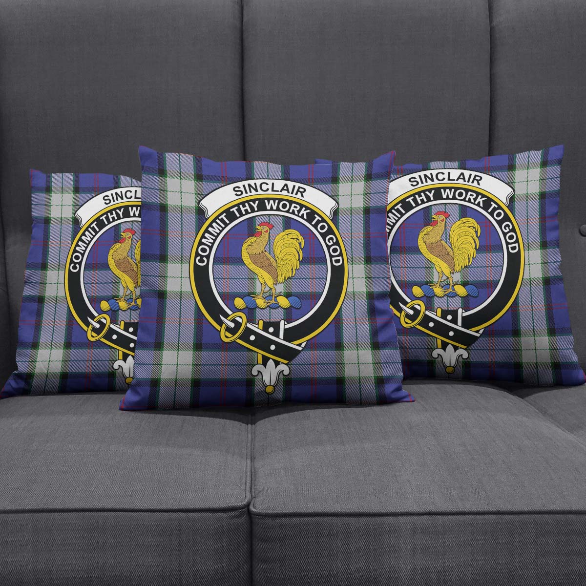 Sinclair Dress Tartan Pillow Cover with Family Crest Square Pillow Cover - Tartanvibesclothing