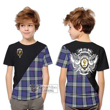 Sinclair Dress Tartan Kid T-Shirt with Family Crest and Military Logo Style