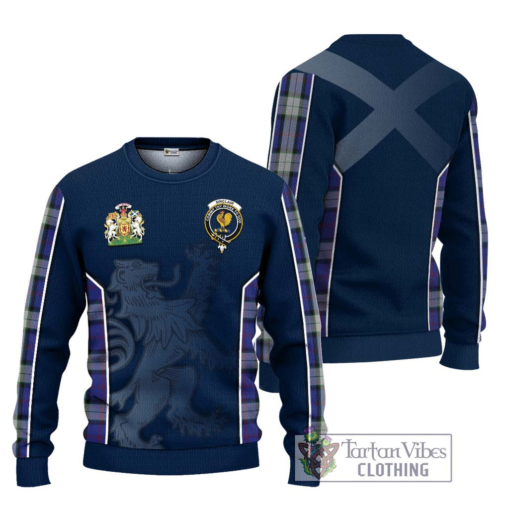 Sinclair Dress Tartan Knitted Sweater with Family Crest and Lion Rampant Vibes Sport Style Unisex - Tartan Vibes Clothing