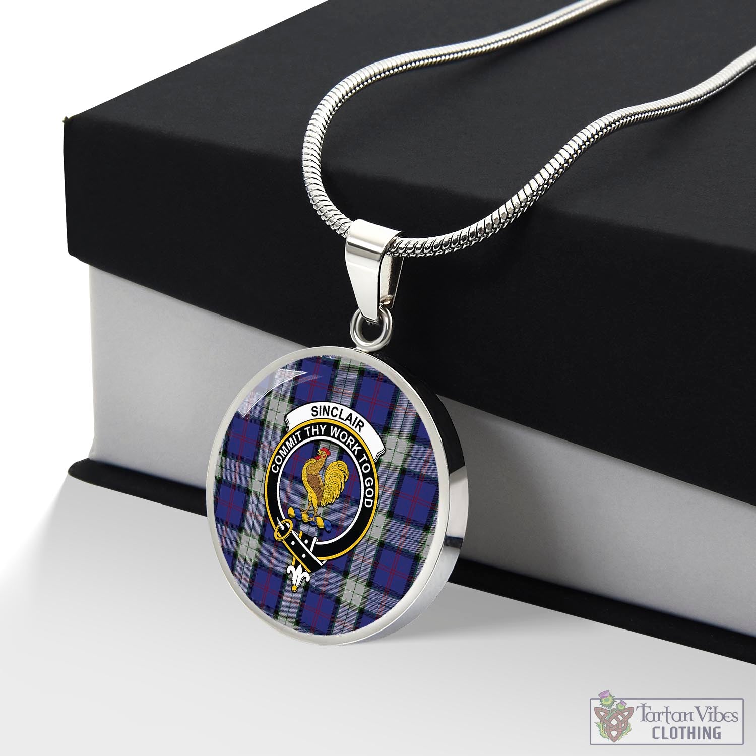 Tartan Vibes Clothing Sinclair Dress Tartan Circle Necklace with Family Crest