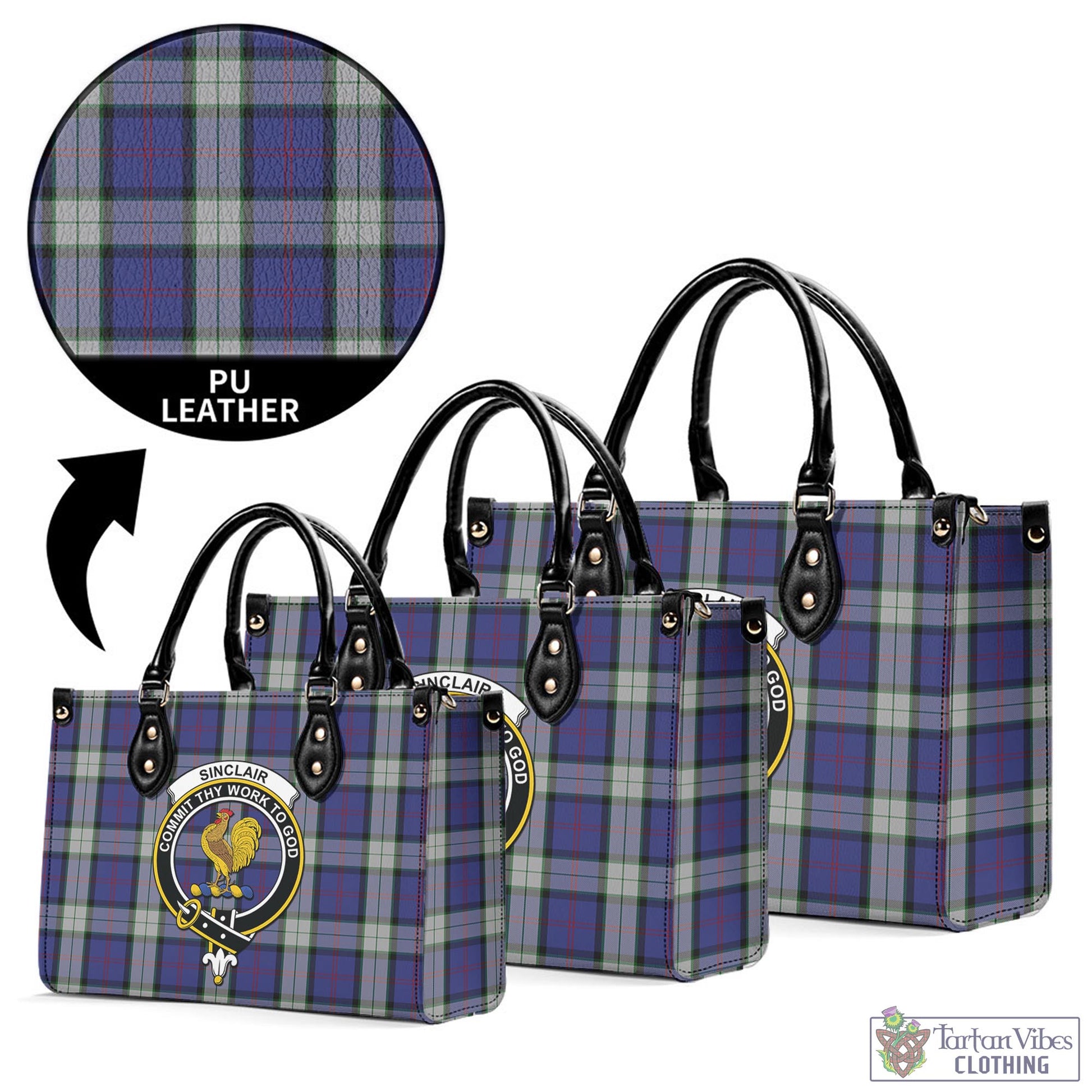 Tartan Vibes Clothing Sinclair Dress Tartan Luxury Leather Handbags with Family Crest