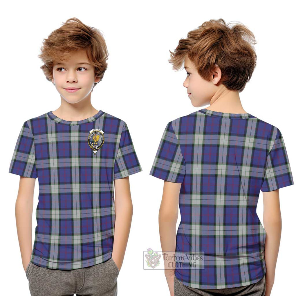 Sinclair Dress Tartan Kid T-Shirt with Family Crest Youth XL Size14 - Tartanvibesclothing Shop