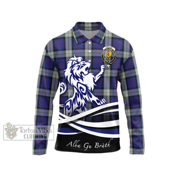 Sinclair Dress Tartan Long Sleeve Polo Shirt with Alba Gu Brath Regal Lion Emblem