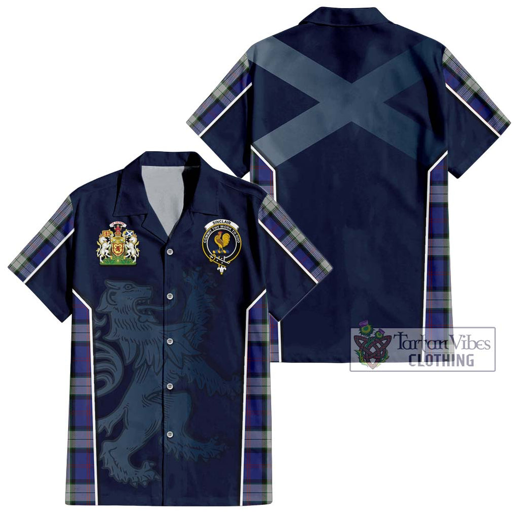 Sinclair Dress Tartan Short Sleeve Button Shirt with Family Crest and Lion Rampant Vibes Sport Style Kid - Tartan Vibes Clothing