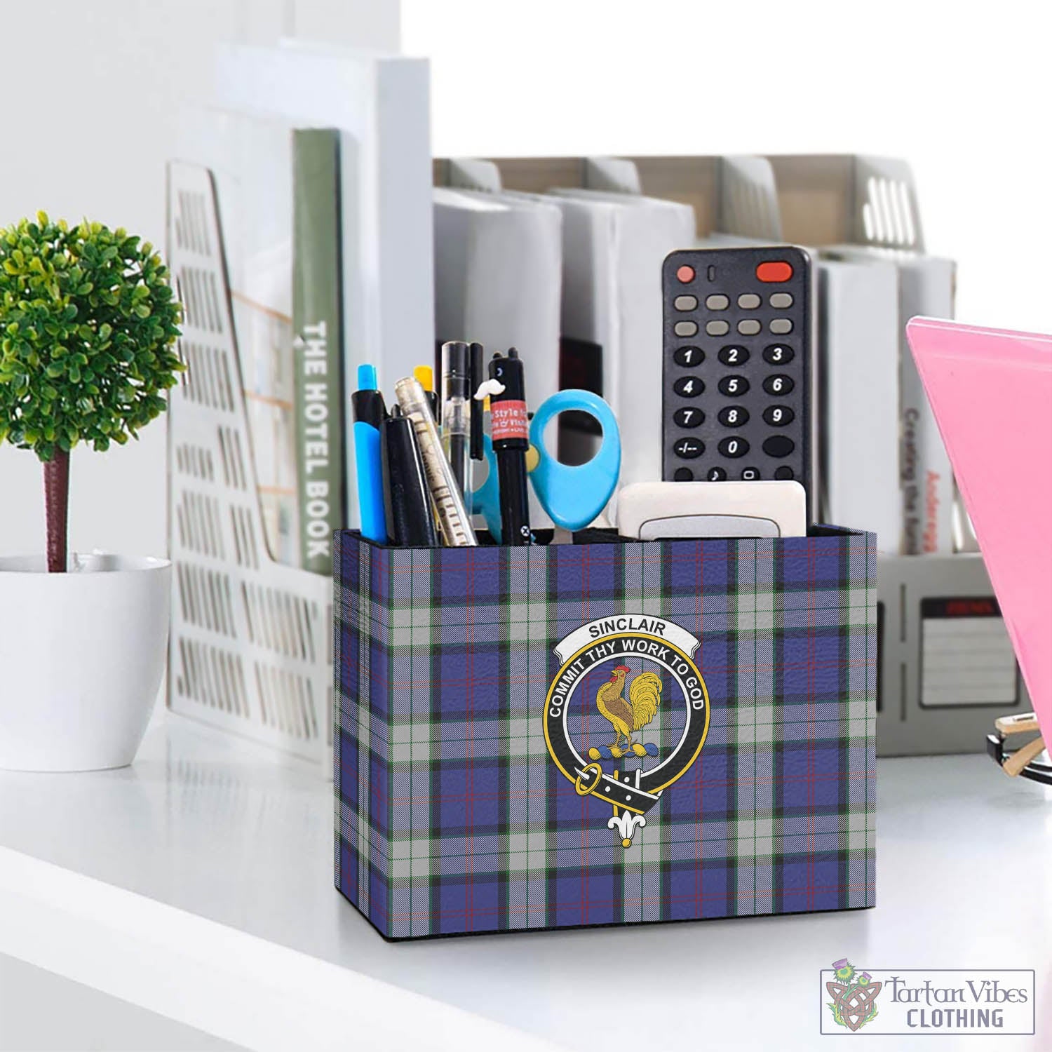 Tartan Vibes Clothing Sinclair Dress Tartan Pen Holder with Family Crest