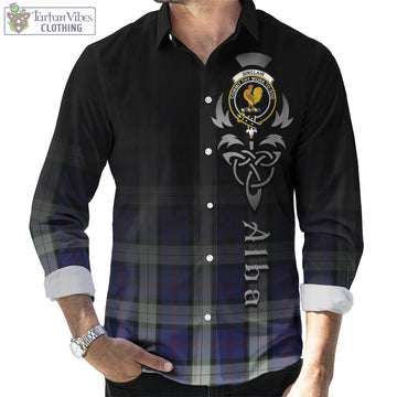 Sinclair Dress Tartan Long Sleeve Button Up Featuring Alba Gu Brath Family Crest Celtic Inspired