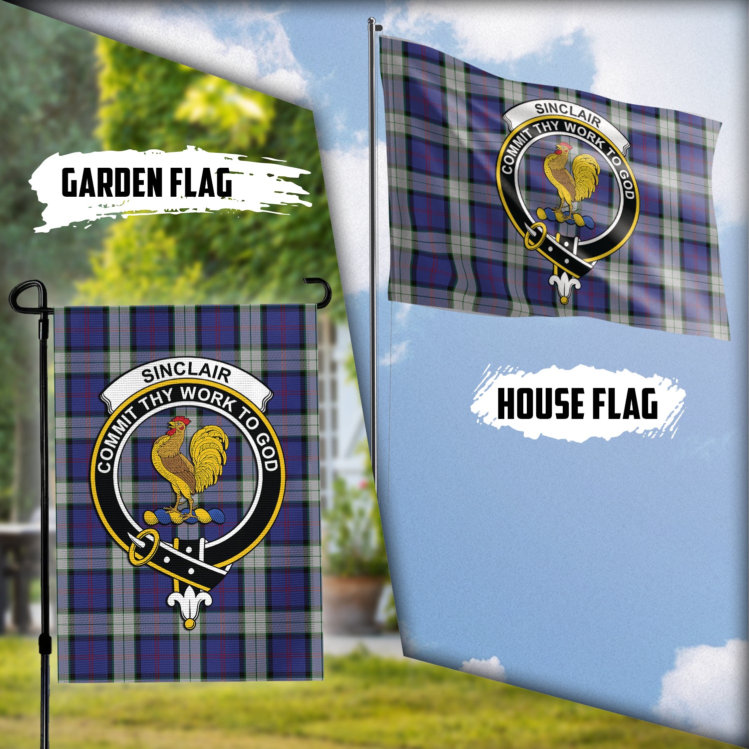 sinclair-dress-tartan-flag-with-family-crest