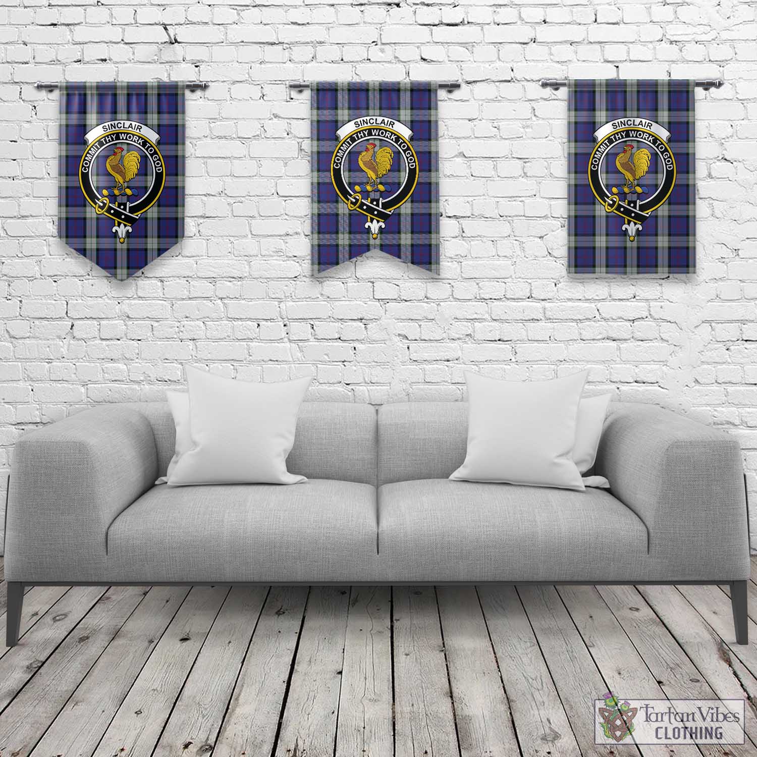 Tartan Vibes Clothing Sinclair Dress Tartan Gonfalon, Tartan Banner with Family Crest