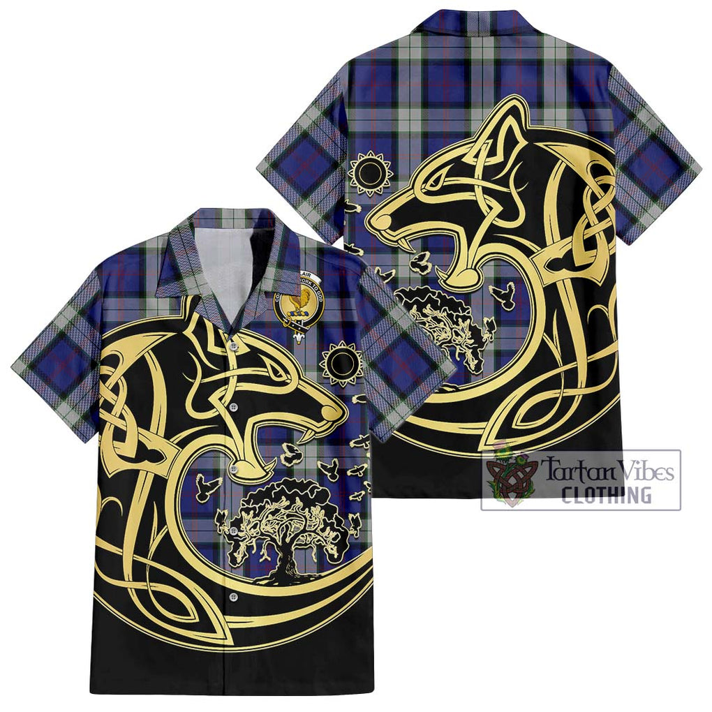 Sinclair Dress Tartan Short Sleeve Button Shirt with Family Crest Celtic Wolf Style Kid - Tartan Vibes Clothing