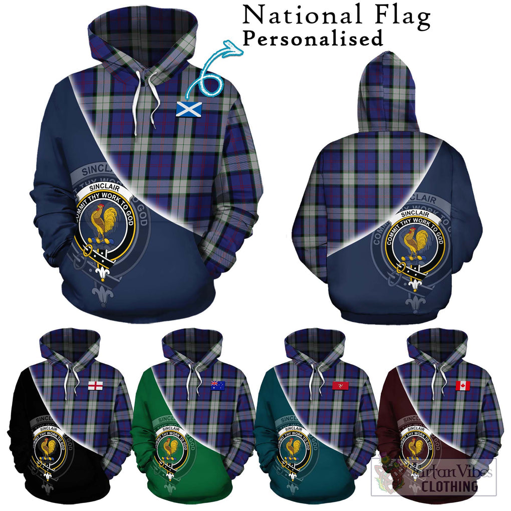 Sinclair Dress Tartan Hoodie with Personalised National Flag and Family Crest Half Style Zip Hoodie - Tartanvibesclothing Shop