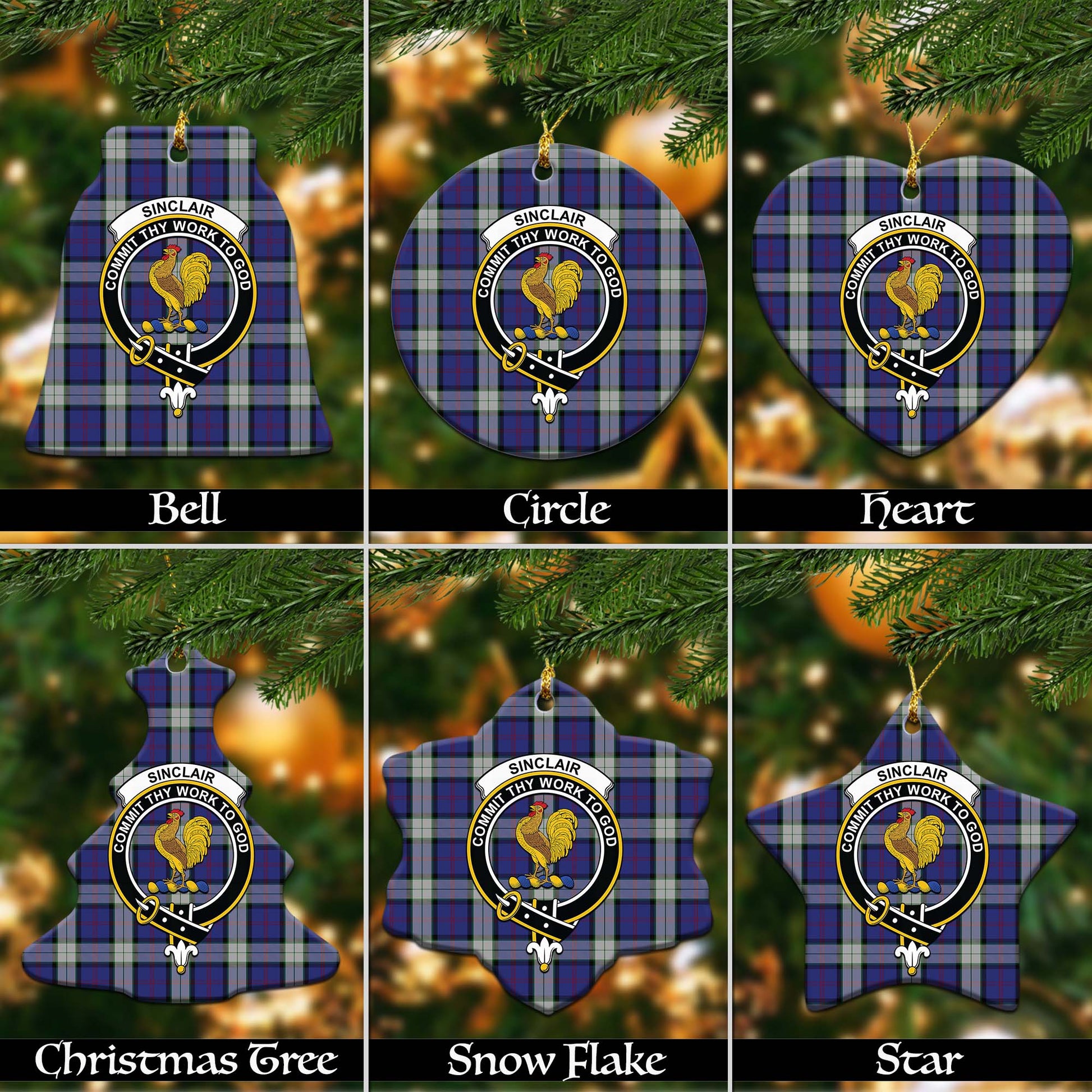 Sinclair Dress Tartan Christmas Ornaments with Family Crest - Tartanvibesclothing