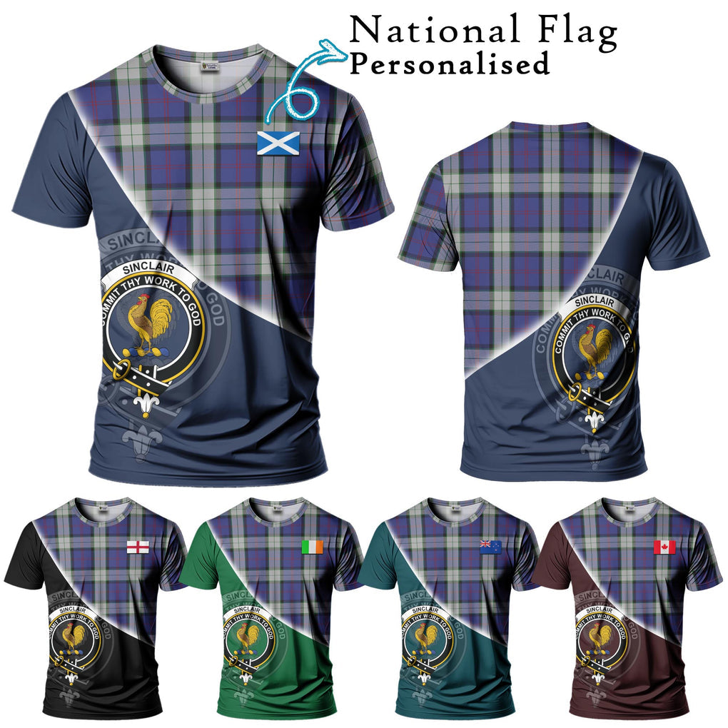 Sinclair Dress Tartan T-Shirt with Personalised National Flag and Family Crest Half Style Kid's Shirt - Tartanvibesclothing Shop