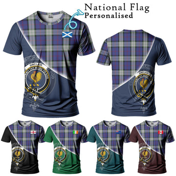 Sinclair Dress Tartan T-Shirt with Personalised National Flag and Family Crest Half Style